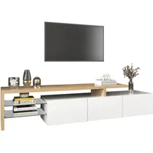 Okwish TV-Schrank Lowboard 197,5x42x39 cm Weiß Glas/MDF/Holzwerkstoff