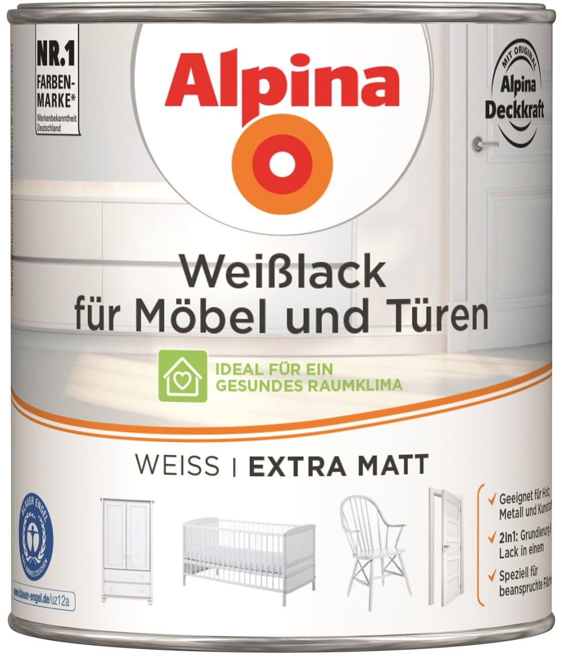 Alpina Weißlack für Möbel und Türen 750ml extra matt