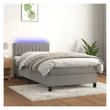 vidaXL Boxspringbett mit Matratze & LED Hellgrau 80x200 cm Samt