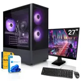 SYSTEMTREFF Gamer Komplett-Paket - Ryzen 5 8600G - Radeon 760M - 16GB DDR5 - 1TB NVMe - 27 Zoll Monitor - Windows 11 Pro - Desktop PC - Schwarz