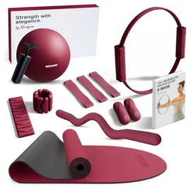 NEOLYMP Pilates Set für Zuhause – E-Book Größe Pro Berry in Bunt Pro mit Matte und SZ Stange