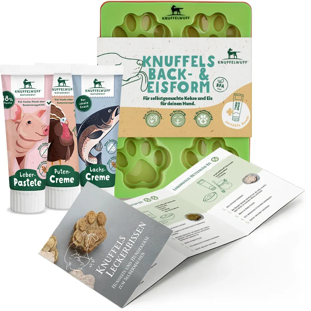 Knuffelwuff Hundekekse und Hundeeis Set mit Silikonform, Rezepten und Tubensnack