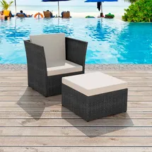 vidaXL Gartensessel mit Fußhocker schwarz