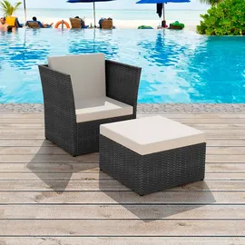 vidaXL Gartensessel mit Fußhocker schwarz
