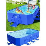 KingSom Rectangular Frame Pool,Faltbarer Schwimmbecken, Aufstellpool Rechteckig Groß,Überdimensionale Verdickung, Gartenpool,Schnelle Installation Swimmingpool Schwimmbad für Garten, 300 x 185 x 51 cm