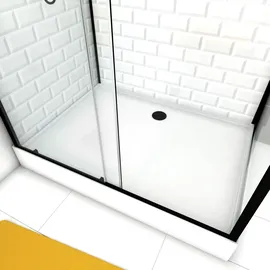 Marwell Komplettdusche White Stone - Duschkabine mit Fronteinstieg und Schiebetür - 80 x 110 x 230 - vollgerahmte Komplettdusche mit matt schwarzen Aluminiumprofilen - Rückwand aus super weißem Glas