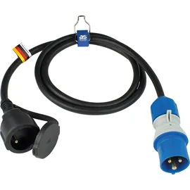 as - Schwabe CEE-Adapterleitung Franzöischer Standard 1,5 m - Camping Adapter Frankreich - Verlängerung Typ E - NF-Kupplung - CEE-Stecker mit Spannungsanzeige 230V, 16A, 3-polig, IP44,