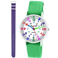 Kinder Armbanduhr Mädchen Jungen Lernuhr Kinderuhr uni 2 Armband grün + violett