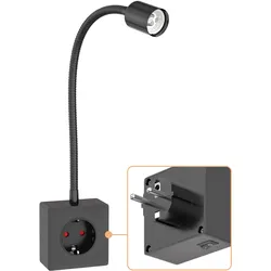 ledscom.de Steckdosenleuchte / Leselampe LESCH, Schwanenhals, Schalter, schwarz, 1x GU10 max. 10W