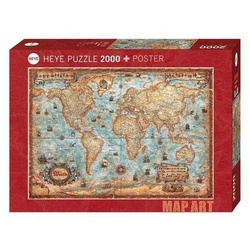 HEYE Puzzle 298456 - Die Welt - Landkarten-Kunst, 2000 Teile, 96.6 x..., 2000 Puzzleteile bunt
