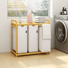 ADEL DREAM AdelDream Wäschekorb 150L, 3 Fächer Wäschesammler mit Bambusrahmen,