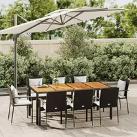 vidaXL 9-tlg. Garten-Essgruppe mit Kissen Schwarz Poly Rattan