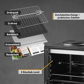 tzs-first-austria TZS First Austria - Minibackofen mit Kochplatten 45L 3200 Watt, und Drehspieß, 45 Liter