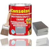 Consolan Wetterschutzfarbe Set 2,5 l Holzfarbe Dauerschutz Deckend mit Zubehör (Silbergrau)