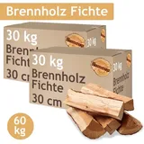 Flameup - Brennholz Fichte Kaminholz 60 kg Holz 30 cm Für Ofen und Kamin Kaminofen Feuerschale Grill Feuerholz Holzscheite Wood Kammergetrocknet