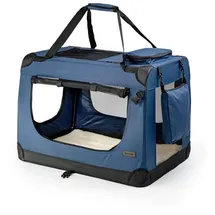 LIONTO Hundetransportbox faltbar, stabile Stoffbox mit Mesh-Einsätzen, ideal für Auto, Reise & Tierarzt, 60x42x44 cm, dunkelblau