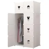Garvee 8-teiliges DIY-Regalsystem für Schlafzimmer, offener Kunststoffschrank mit Türen, begehbarer Kleiderschrank, modulares Regalsystem, platzsparendes Steckregalsystem, einfache Montage (Weiß)
