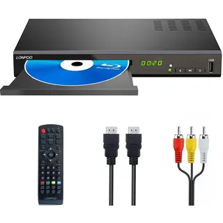 Blu-ray Player für Fernseher, Kompakter 1080P HD Bluray DVD Player mit HDMI, AV, Koaxialausgang, USB-Eingang, alle Region DVDs und Region B/2 Blu-ray Disc Player, Metallgehäuse
