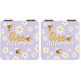 LEGAMI - Handtaschenspiegel mit Vergrößerungsspiegel, Motiv Bee, ohne Verzerrungen, ideal für die Handtasche und für Reisen, 6 x 6 cm (Packung mit 2)