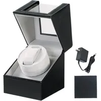MYFULLY Automatischer Uhrenbeweger aus schwarzem Leder mit leisem Motor, Aufbewahrungsbox für Damen und Herren, Automatikuhr, AC-Adapter oder batteriebetrieben