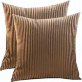 SWJ-swjssb Kissenbezug 80x80 2er Set,Kopfkissenbezug 80x80,Kissenbezüge 60X60,Kord Zierkissenbezug Dekokissen Sofakissen Bezug Groß Kissenhülle Dekorative Weiche Zierkissenbezüge(Camel,45x45 cm)