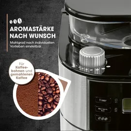 Barista Kaffeemaschine Mahlwerk & Glaskanne | Warmhaltefunktion, 24h Timer & Permanentfilter