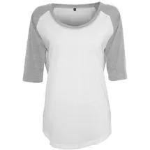 Build Your Brand Ladies 3/4 Contrast Raglan Tee S,White Heather