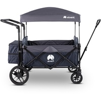 elvent® WagonPro Premium Bollerwagen/Handwagen faltbar mit Dach I 4 Sitzplätze | groß I Sitzpolster, Hecktasche, Off-Road-Reifen, Feststellbremse, 5-Punkt-Gurt I für 4 Kinder (Blau)