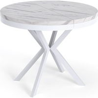 Runder Ausziehbarer Esstisch - Loft Style Tisch mit Weißen Metallbeinen - 120 bis 200 cm - Industrieller Quadratischer Tisch für Wohnzimmer - Kom...