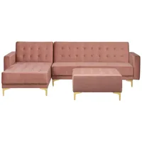 4-Sitzer Schlafsofa Samtstoff rosa rechtsseitig mit Ottomane Aberdeen