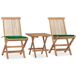 vidaXL 3-tlg. Garten-Essgruppe mit Kissen Klappbar Massivholz Teak Holz : Farbe - Grün