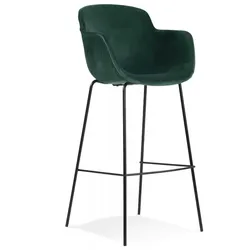 Barhocker mit Armlehnen in Samt | Retro Hochstuhl mit Sitzkomfort | Bar Stuhl mit Lehne | Elegante Metall Sitzgelegenheit | Kadima Design