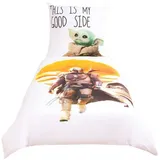 Carbotex Bettwäsche Mandalorian Grogu Baby Yoda Disney Star Wars 135x200cm, Renforcé, 2 teilig, Weiß/Gelb, mit Reißverschluss bunt