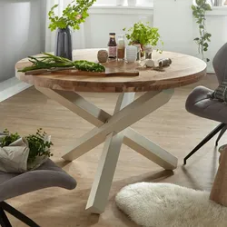 KADIMA DESIGN Design Esszimmertisch BOHA rund Ø 120 cm x 75 cm Akazie Massiv-Holz, Landhaus Esstisch 4 Personen, Küchentisch Tisch für Esszimmer
