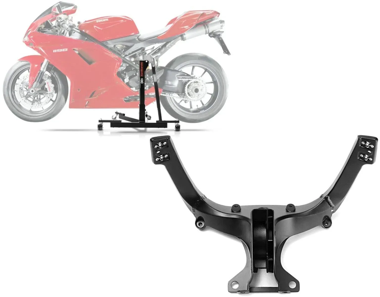 Set: Zentralständer Ducati 848/ Evo 08-13 Motorradheber ConStands Power-Evo + Verkleidungshalter passend für Ducati 1198 / 1098 / 848 / Evo Verkleidungshalterung