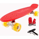 FunTomia 57cm Mini-Cruiser Board Skateboard mit oder ohne LED Leuchtrollen inkl. Aluminium Truck, ABEC-9 Kugellager und T-Tool (Rot mit gelbe LED Rollen)