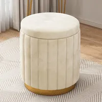 ANDRAX Runder Samthocker, gepolstert, weiche Fußstütze, Goldener Sockel, großer Stauraum, Wohnzimmer-Schminkhocker, Schlafzimmer (Beige)