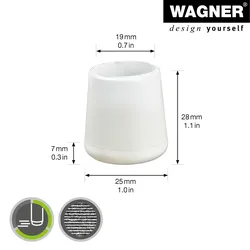 WAGNER Kappen für Stahlrohr rund 4tlg. - Ø 19/25 x 28 mm, Abrieb 7 mm, Kunststoff weiß - 15062899