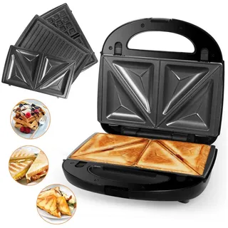 Gotoll 3-in-1-Sandwichmaker GLHS120N mit 3 austauschbaren Plattensätzen Größe: 23*23*9cm, 750,00 W, Waffeleisen Sandwichtoaster Schnelles Garen, Einfache Verwendung schwarz