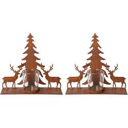 Teelichthalter CREATIV DECO "Weihnachtsdeko", braun (rostbraun), B:25,50cm H:28,00cm T:8,00cm, Metall, Kerzenhalter, Fensterdekoration, Oberfläche in Rost-Optik