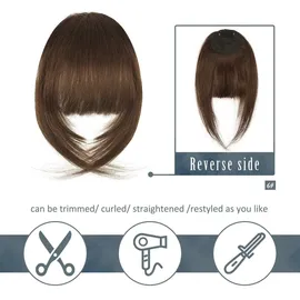 luxuskollektion 100% Echthaar Clip in Pony Extensions Mittelbraun Fringe
