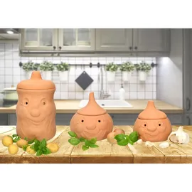 Mambocat 3tlg. Terrakotta Set Knoblauchtopf + Zwiebeltopf + Kartoffeltopf