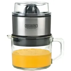 BOURGINI - Entsafter mit Glasbehälter. Fassungsvermögen 0,75 l, Leistung 60 W, tropffreies System, Edelstahl, abnehmbar