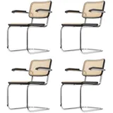 Thonet - S 64 V Armlehnstuhl, Chrom / Buche schwarz gebeizt (TP 29) / Rohrgeflecht mit Kunststoffstützgewebe (4er-Set)