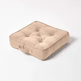 Homescapes Bodenkissen Rajput beige – Sitzkissen 40x40 cm aus Baumwolle mit Tragegriff, strukturiertes Sitzpolster für Sessel & Stühle, Oeko-Tex Matratzenkissen, einfarbig