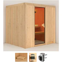 Sauna KARIBU "Dima", beige (naturbelassen), Saunaofen, integrierte Steuerung, 3,6 kW, Saunen, 3,6-kW-Plug & Play Ofen mit integrierter Steuerung