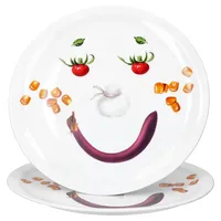 2er Set Smiley Pizzateller Ø30,5cm Servier-Platte Gemüse-Gesicht Porzellan