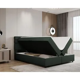 panda möbel Boxspringbett 180x200, mit Bettkasten, Grün, Matratze und Topper, Doppelbett, REVE, Panda Möbel - dunkelgrün