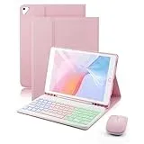 für iPad 6 Generation(2018)/ iPad 5 Generation(2017)/IPad Pro 9.7 (2016)/ IPad Air 2 (2014) 9.7 Zoll Hülle mit Kabelloses Bluetooth Deutsch (QWERTZ) Beleuchtete Tastatur und Maus,Backlit Keyboard Case