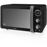 Swan Retro Digitale Mikrowelle, 20L, 5 Leistungsstufen, Auftauen, Timer 60 Minuten, Spiegeltür, Drehteller 27 cm, Vintage-Design, Schwarz, 800 W